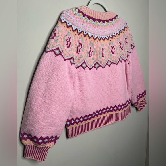 LoveShackFancy Honeypie Classic Boyfriend Cardigan Berry Smash Pearl Button Up - Picture 5 of 14